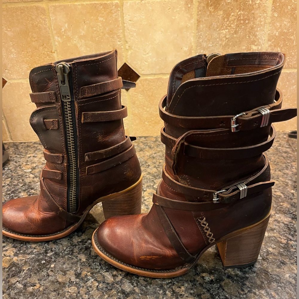 Freebird by Steven Chestnut Heeled Boots with Straps